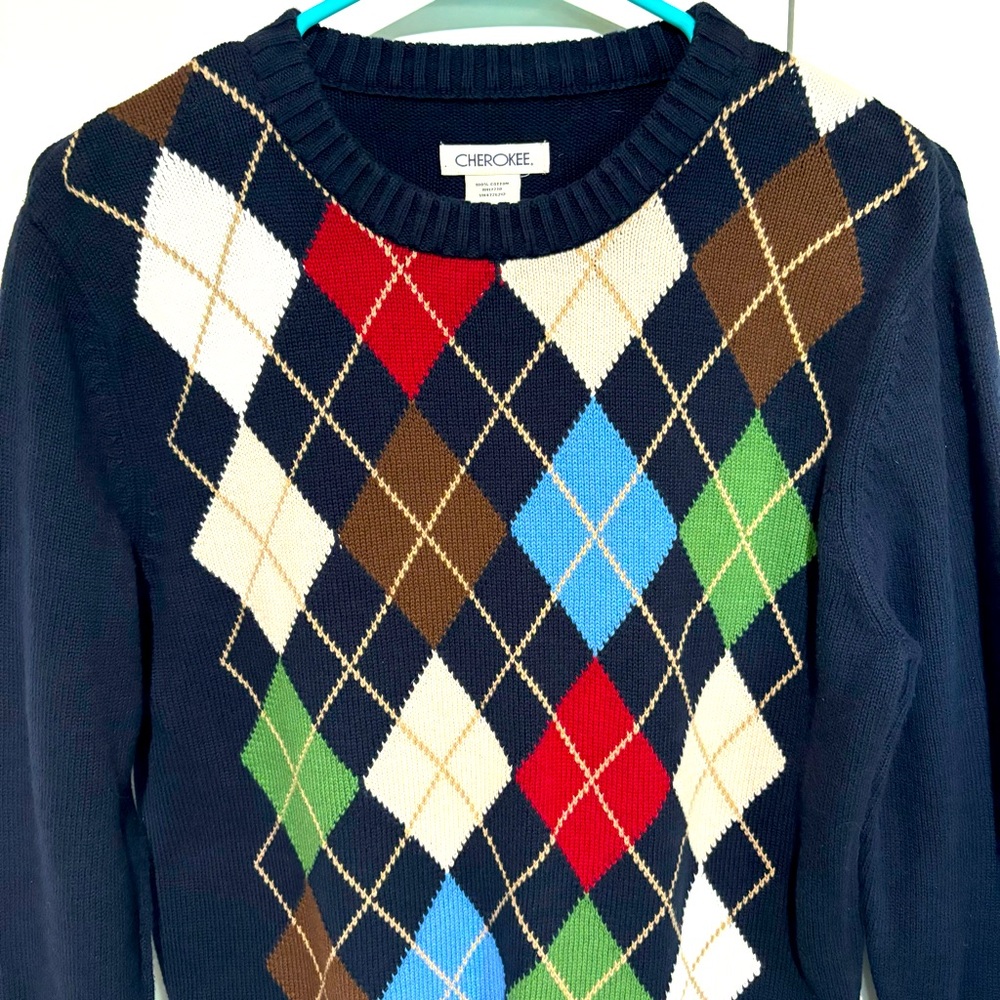Vintage Y2K Boys Kids Sweater Large Argyle Diamond Preppy Academia School 90s